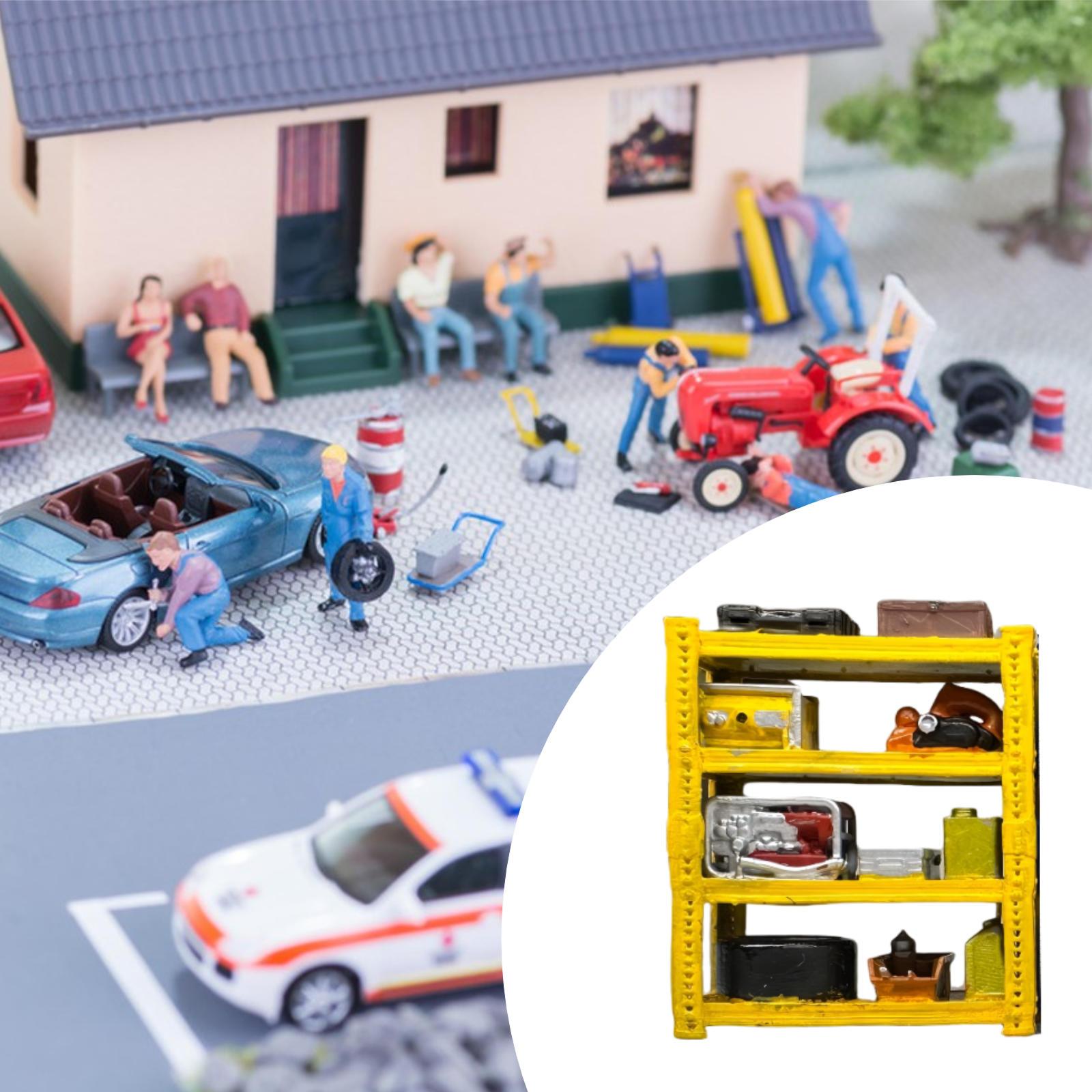 Auto Repair Shop Layout - 1/64スケールモデルカー修理工場ラックコレクションレイアウト建築模型ワークショップディスプレイジオラマミニチュア自動車修理工場シーン