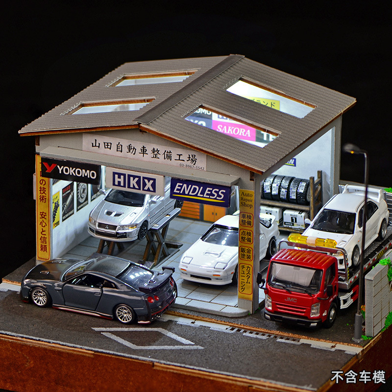 1:64スケールDIY自動車修理工場ジオラマキット（LEDラ - Auto Repair Shop のレビューと価格